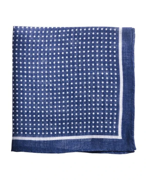 Pochette De Costume Lin à Pois Marine Et Blanc