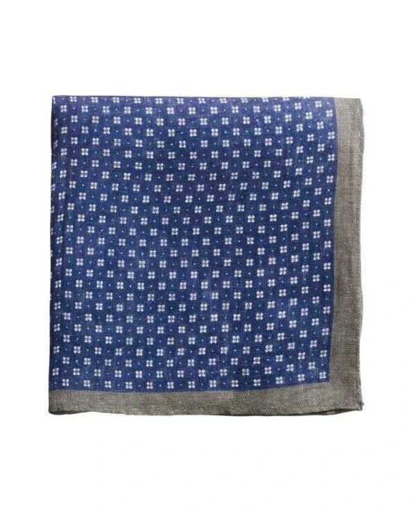 Pochette De Costume Homme Lin Motif Fleuri Marine Et Taupe