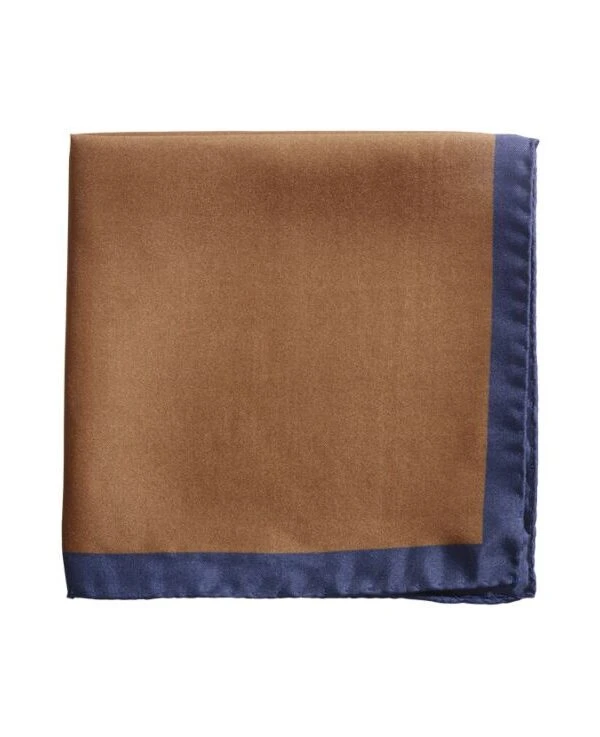 Pochette De Costume Soie Camel à Bordure Marine