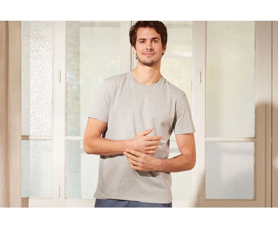 Tee-shirt Coton Bio Uni Gris Chiné Clair - EDGAR III 1 Tee-shirt Coton Bio Uni Gris Chiné Clair - EDGAR III