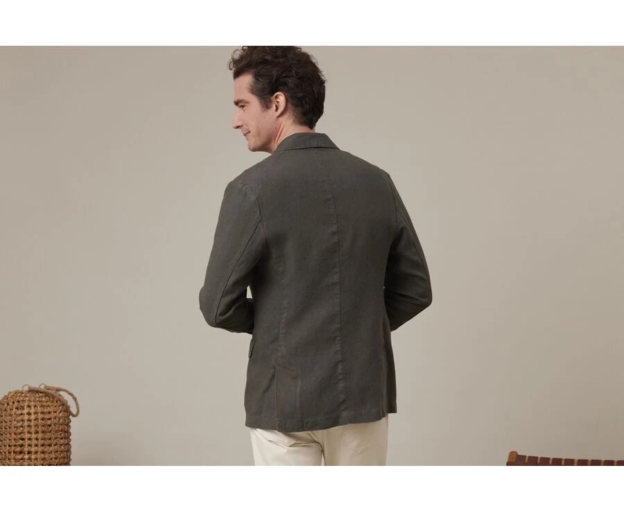 Blazer Lin Homme Olive Foncé - LUBIN 2 Blazer Lin Homme Olive Foncé - LUBIN – Image 2