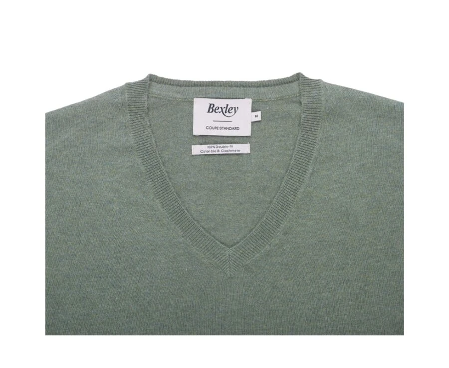 Pull Fin Homme Col V Coton Bio/cachemire Sauge Chiné - VALTON 5 Pull Fin Homme Col V Coton Bio/cachemire Sauge Chiné - VALTON – Image 5