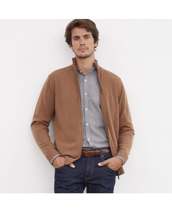 Gilet Zippé Homme Laine Noisette Chiné - KANTY