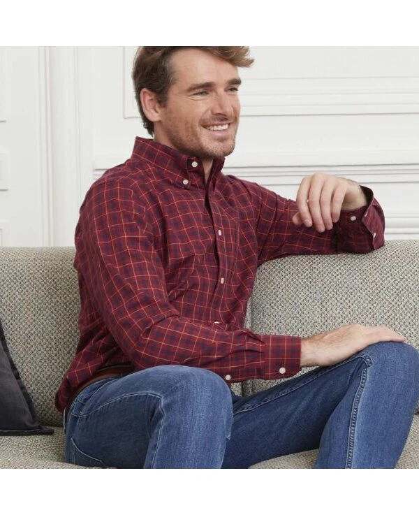 Chemise Flanelle Rouge Sombre à Carreaux Navy Et Gold - FARLOW