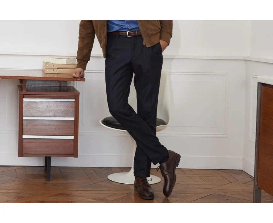 Pantalon Habillé Homme Chevron Marine Foncé - Lelian 1 Pantalon Habillé Homme Chevron Marine Foncé - Lelian