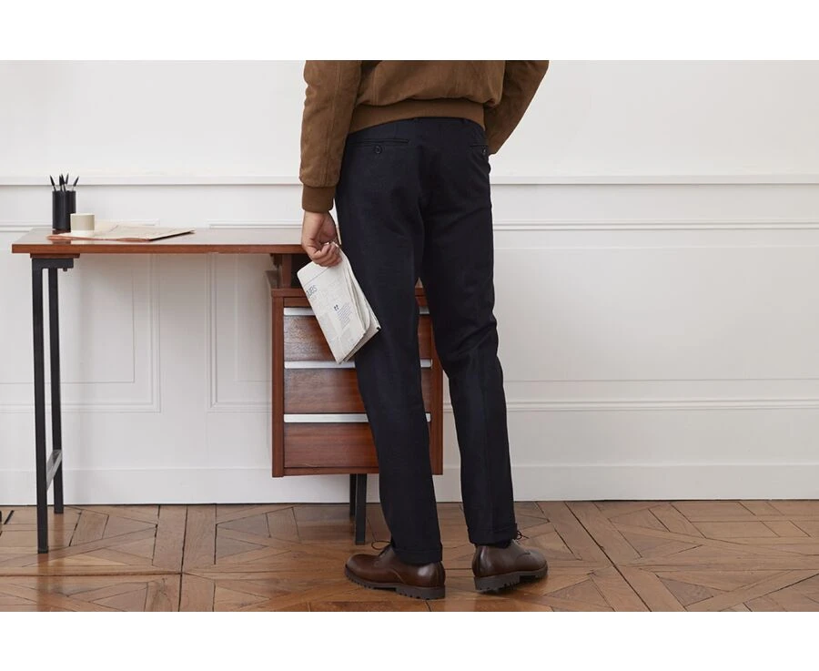 Pantalon Habillé Homme Chevron Marine Foncé - Lelian 2 Pantalon Habillé Homme Chevron Marine Foncé - Lelian – Image 2