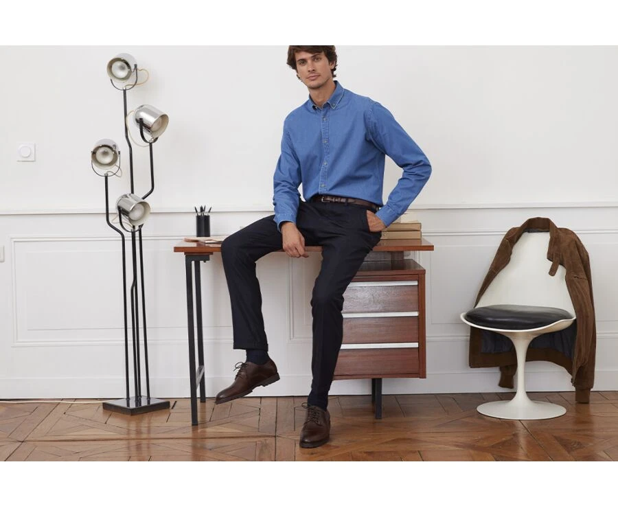 Pantalon Habillé Homme Chevron Marine Foncé - Lelian 3 Pantalon Habillé Homme Chevron Marine Foncé - Lelian – Image 3