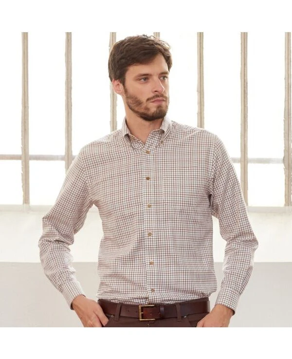 Chemise Beige Twill à Carreaux - Poche Poitrine - BENETTH