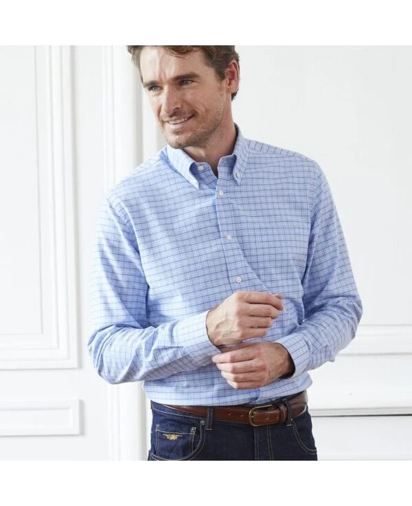 Chemise Bleue Twill à Carreaux - Poche Poitrine - BENETTH