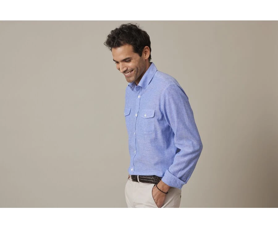 Chemise Homme Coton/lin Chambray Bleu Océan - SIPHÉRIN 3 Chemise Homme Coton/lin Chambray Bleu Océan - SIPHÉRIN – Image 3