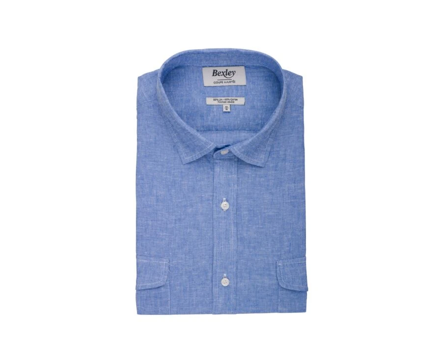 Chemise Homme Coton/lin Chambray Bleu Océan - SIPHÉRIN 4 Chemise Homme Coton/lin Chambray Bleu Océan - SIPHÉRIN – Image 4