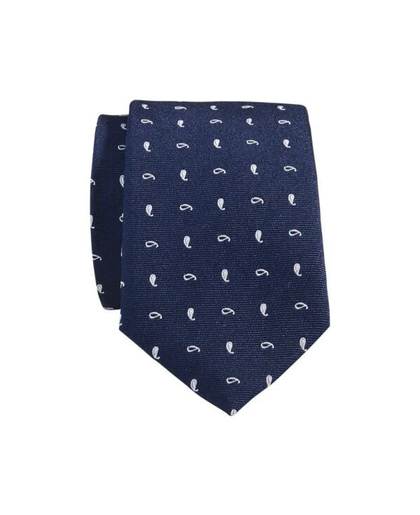 Cravate Homme Soie Motif Palmette Marine Et Écru