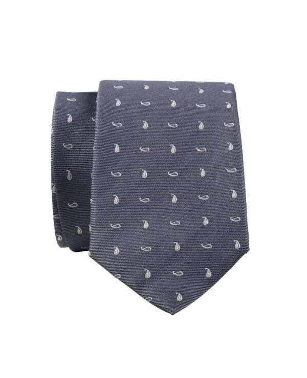 Cravate Homme Soie Motif Palmette Gris Et Écru