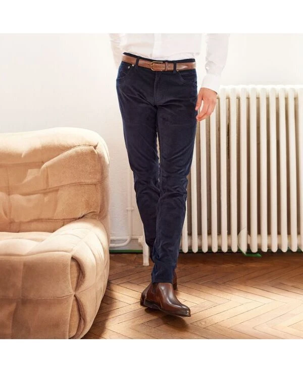 Pantalon 5 Poches Velours Homme Bleu - KARS