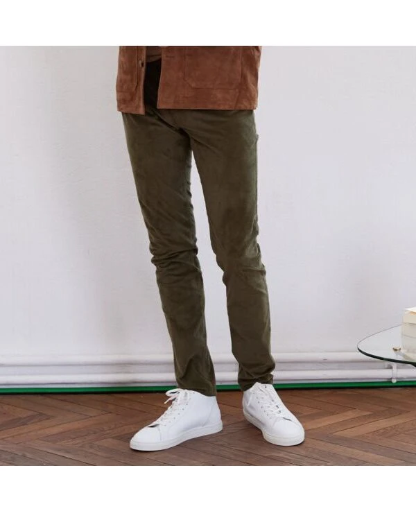 Pantalon 5 Poches Velours Homme Olive - KARS