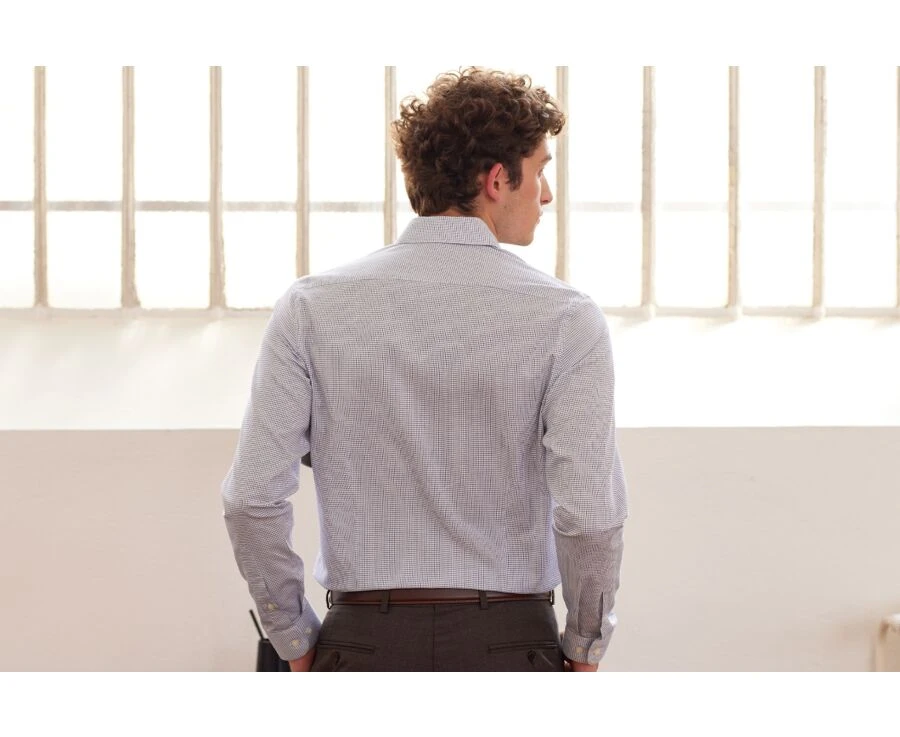 Chemise Twill Blanche à Carreaux Bleu Océan Homme- MARTINIEN 2 Chemise Twill Blanche à Carreaux Bleu Océan Homme- MARTINIEN – Image 2