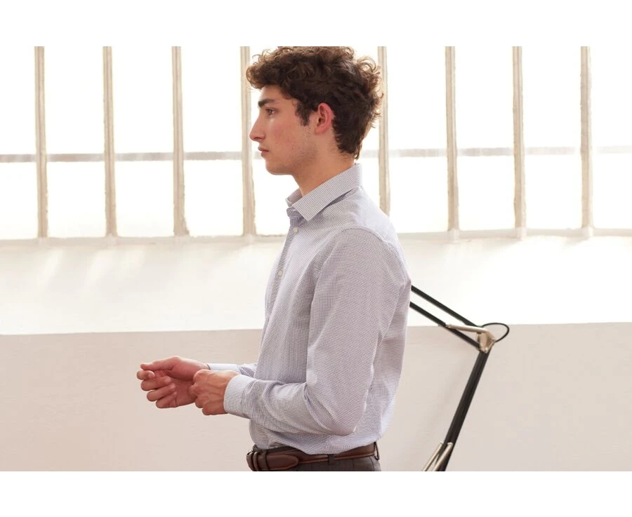 Chemise Twill Blanche à Carreaux Bleu Océan Homme- MARTINIEN 3 Chemise Twill Blanche à Carreaux Bleu Océan Homme- MARTINIEN – Image 3