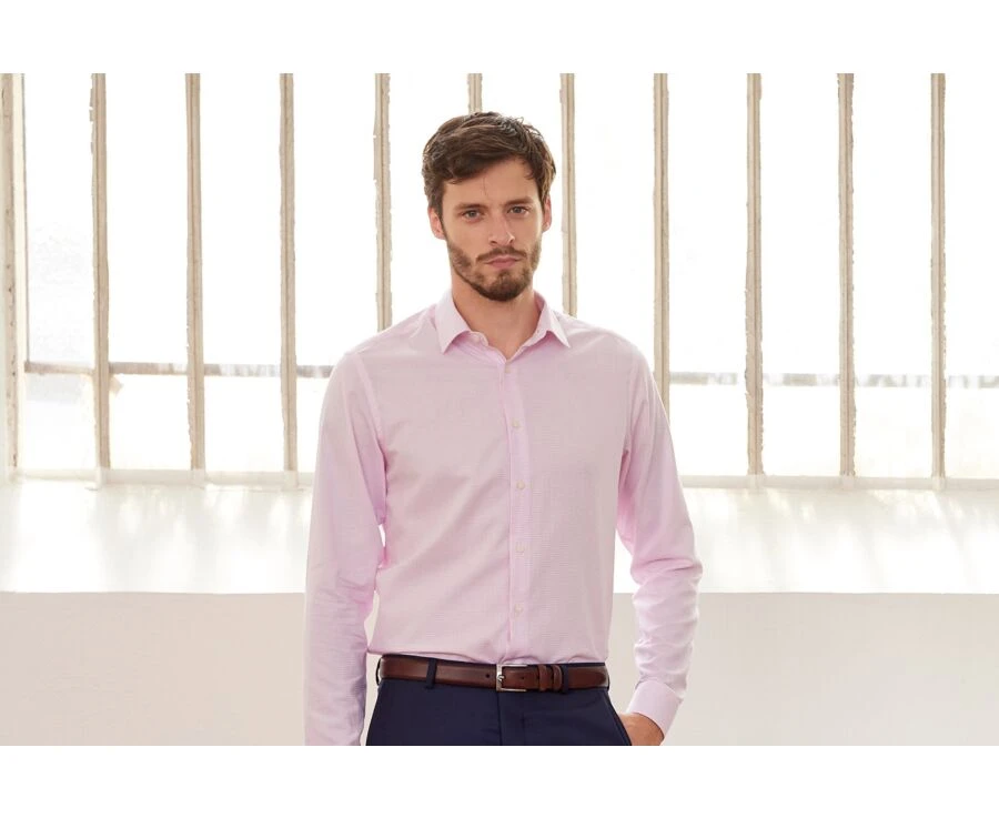 Chemise Twill Blanche à Carreaux Rose Clair Homme- MARTINIEN 1 Chemise Twill Blanche à Carreaux Rose Clair Homme- MARTINIEN