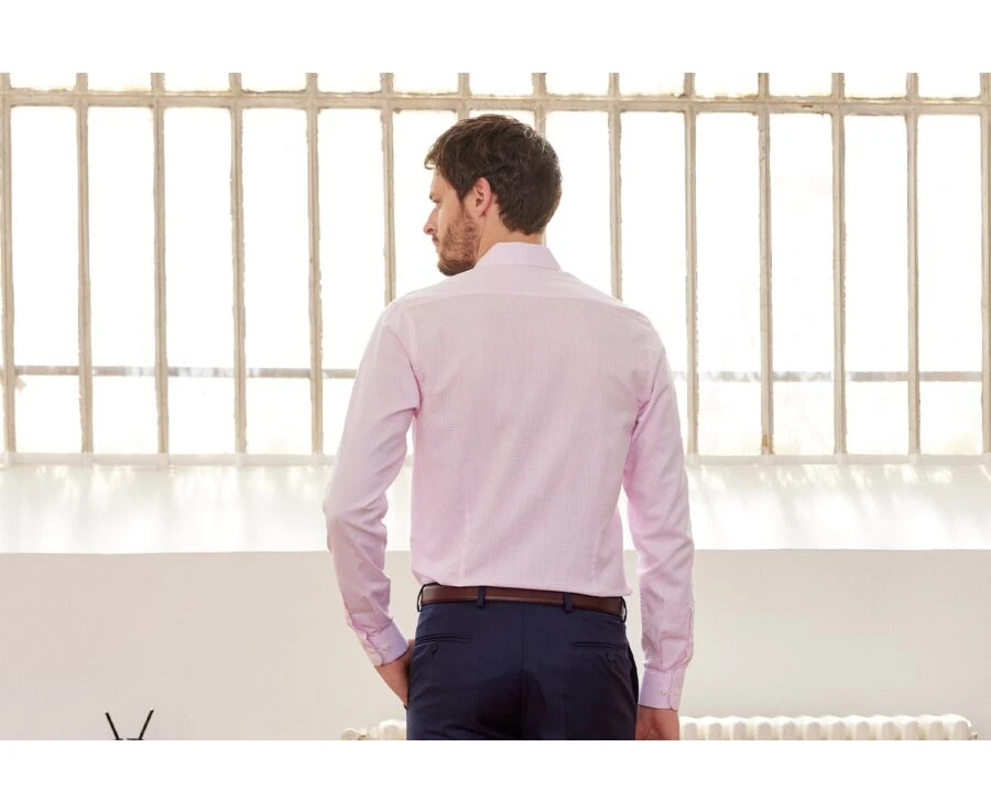 Chemise Twill Blanche à Carreaux Rose Clair Homme- MARTINIEN 2 Chemise Twill Blanche à Carreaux Rose Clair Homme- MARTINIEN – Image 2