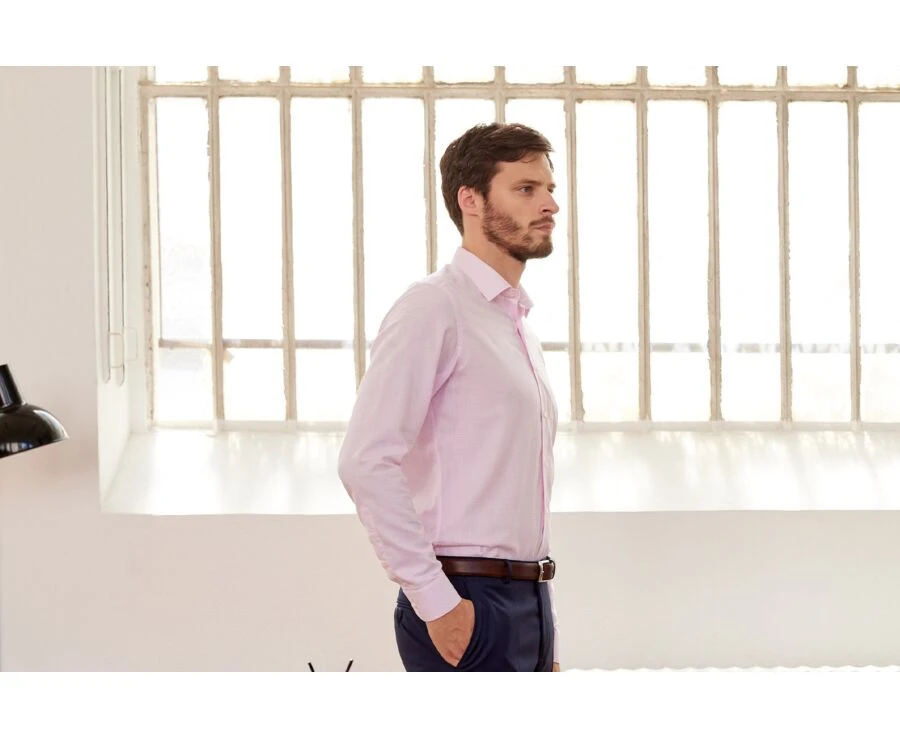 Chemise Twill Blanche à Carreaux Rose Clair Homme- MARTINIEN 3 Chemise Twill Blanche à Carreaux Rose Clair Homme- MARTINIEN – Image 3