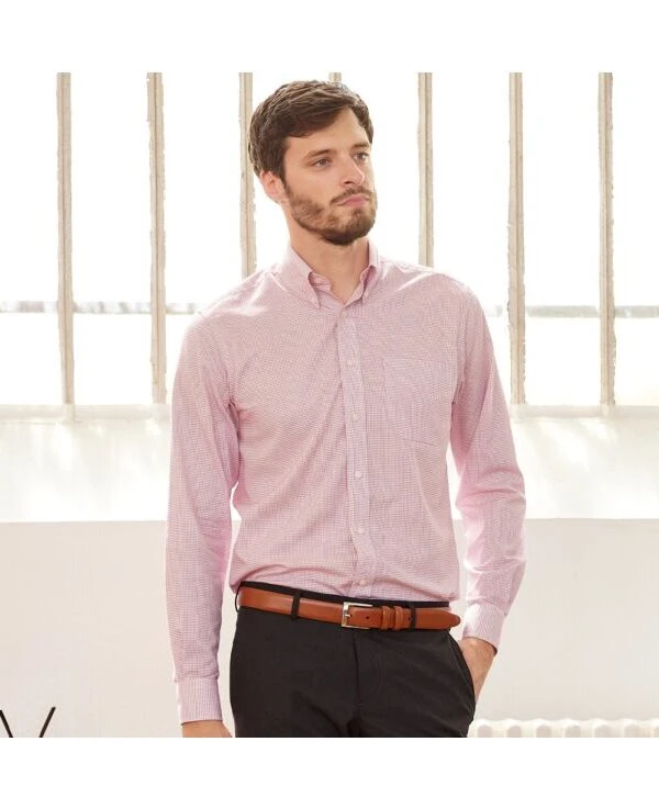 Chemise Twill Blanc à Petits Carreaux Rouge - STELLAN