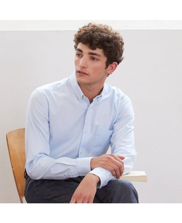 Chemise Bleu Ciel 100% Coton - Col Américain - EVHAN