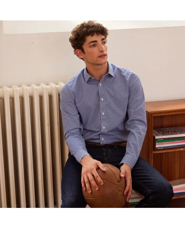 Chemise Coton Bleu Et Blanc - Col Français - VALAIRE