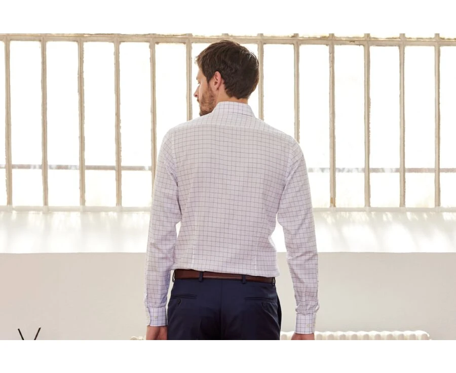 Chemise Blanche Carreaux Bleus - Col Français - SERGIUS 2 Chemise Blanche Carreaux Bleus - Col Français - SERGIUS – Image 2