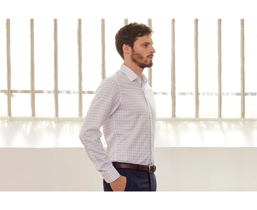 Chemise Blanche Carreaux Bleus - Col Français - SERGIUS 3 Chemise Blanche Carreaux Bleus - Col Français - SERGIUS – Image 3