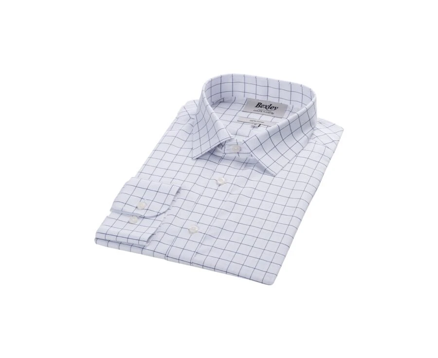 Chemise Blanche Carreaux Bleus - Col Français - SERGIUS 5 Chemise Blanche Carreaux Bleus - Col Français - SERGIUS – Image 5