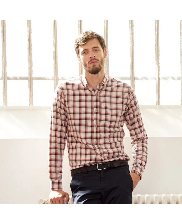 Chemise Flanelle Rouge Et Ecru - Poche Poitrine - ALDERICK