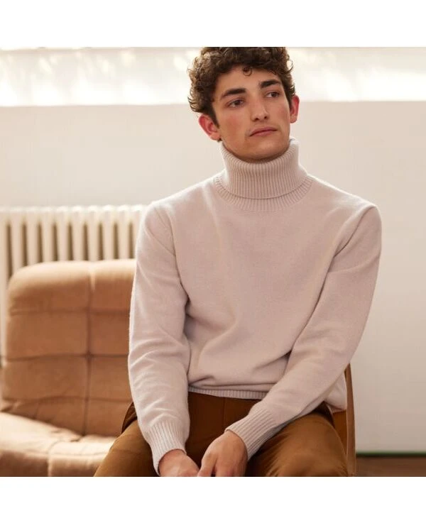 Pull Col Roulé Homme Beige Clair- KENNERIC