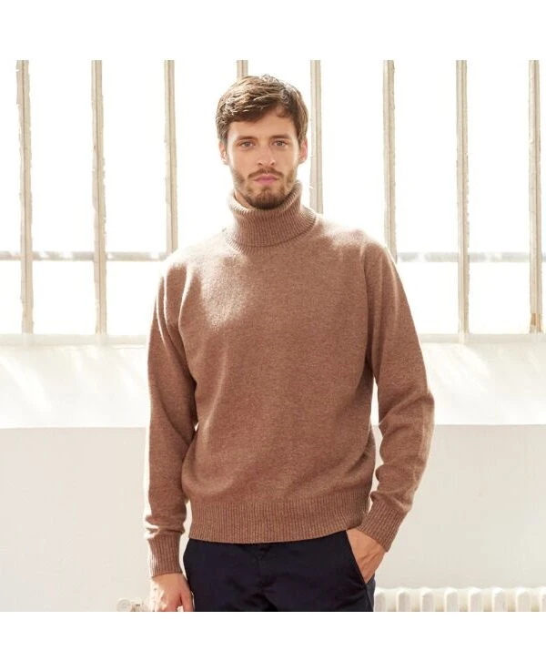 Pull Col Roulé Homme Marron Chiné - KENNERIC