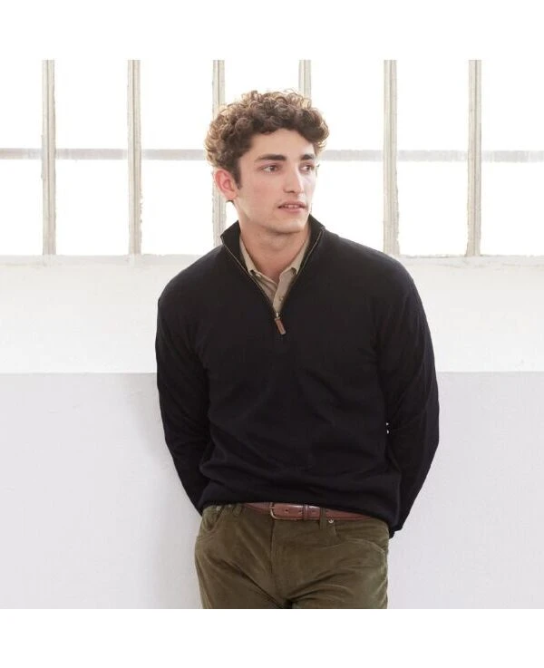 Pull Col Zippé Homme Noir - VLARINOS