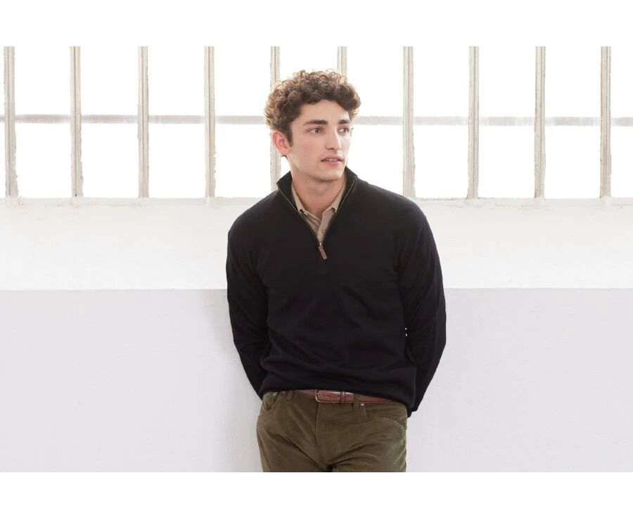 Pull Col Zippé Homme Noir - VLARINOS 1 Pull Col Zippé Homme Noir - VLARINOS