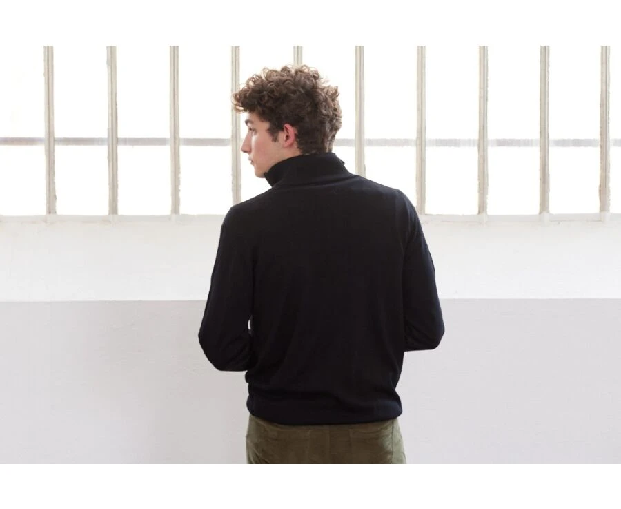 Pull Col Zippé Homme Noir - VLARINOS 2 Pull Col Zippé Homme Noir - VLARINOS – Image 2