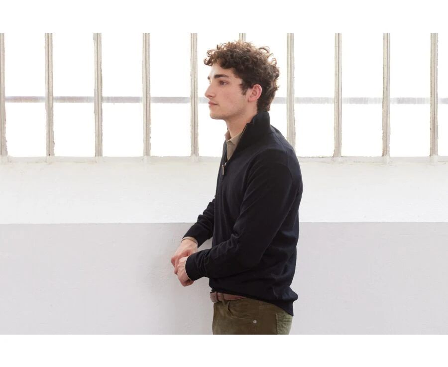 Pull Col Zippé Homme Noir - VLARINOS 3 Pull Col Zippé Homme Noir - VLARINOS – Image 3