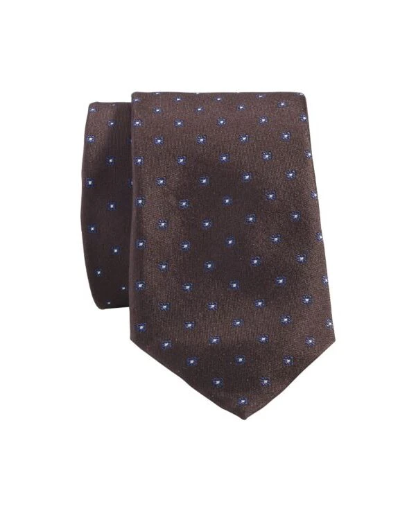 Cravate Homme Soie Motif Micro Fleur Marron Et Navy