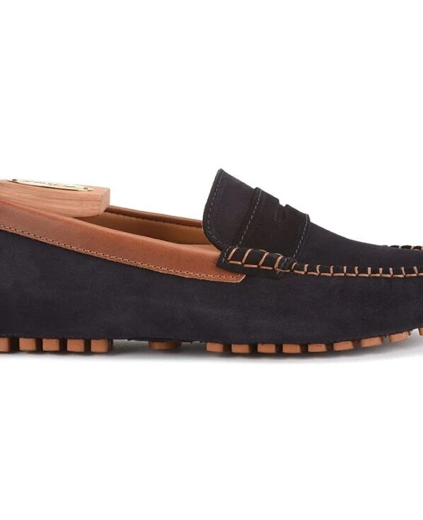 Mocassin été Velours Marine Et Châtaigne - BISCAYNE