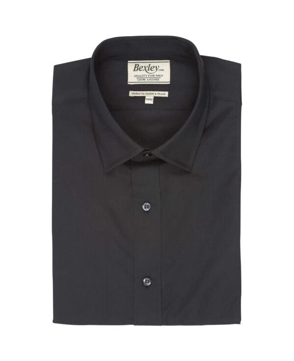 Chemise Noire Coton Popeline - Col Français - LOUIS